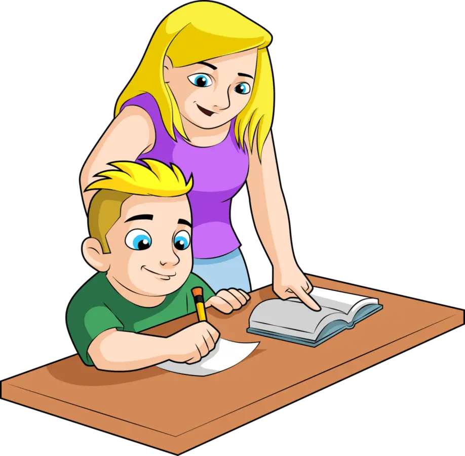 Мама помогает ребенку с уроками рисунок. Boy doing homework cartoon. Exhausted homework mother cartoon. Help mom PNG.